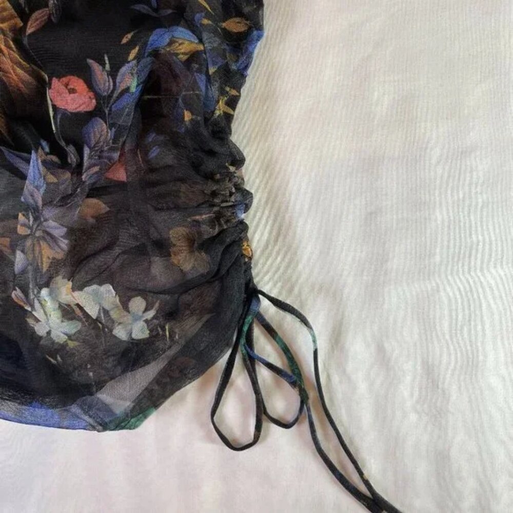 Long Tall Sally Sheer Floral Top Lined Side Ruching Long Sleeves Size S / M TALL - Picture 4 of 10